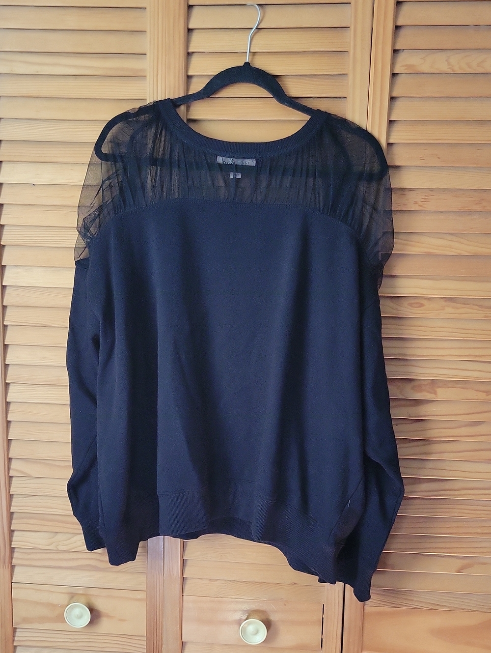 Philosophy Woman Black Mesh Sheer Puff Sleeve Sweatshirt Top Womens Plus Size 3X